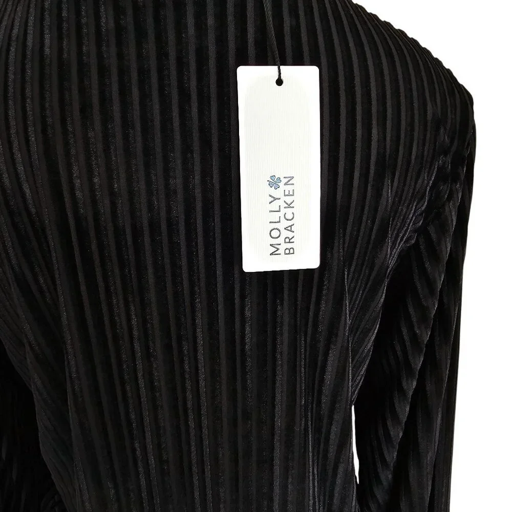 Molly Bracken NWT Black Velvet Long Sleeve Lightweight Sheer Top Sz S / M - Picture 6 of 11